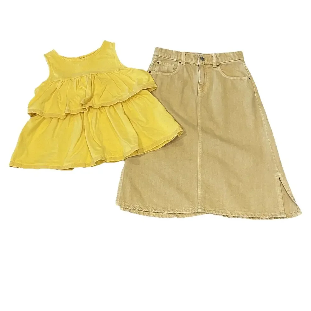 Girls Outfit Set Janie and Jack & Zara Size 10 Ruffle Top Yellow Denim Skirt‎